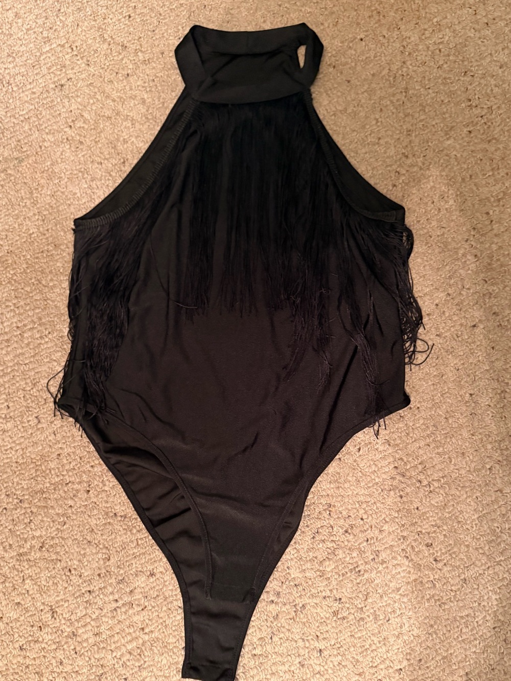 Black Fringe Halter Bodysuit